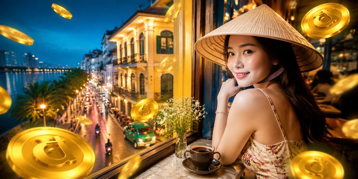 Người dùng tại Hà Nội nạp tiền VND nhận thưởng bonus qua điện thoại với hình ảnh nón lá đặc trưng